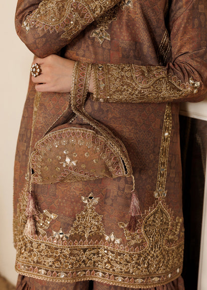 Camel Brown Mirror Work Blended Khaddar Gharara Online in Dubai DXB UAE Abudhabi Meena Bazaar