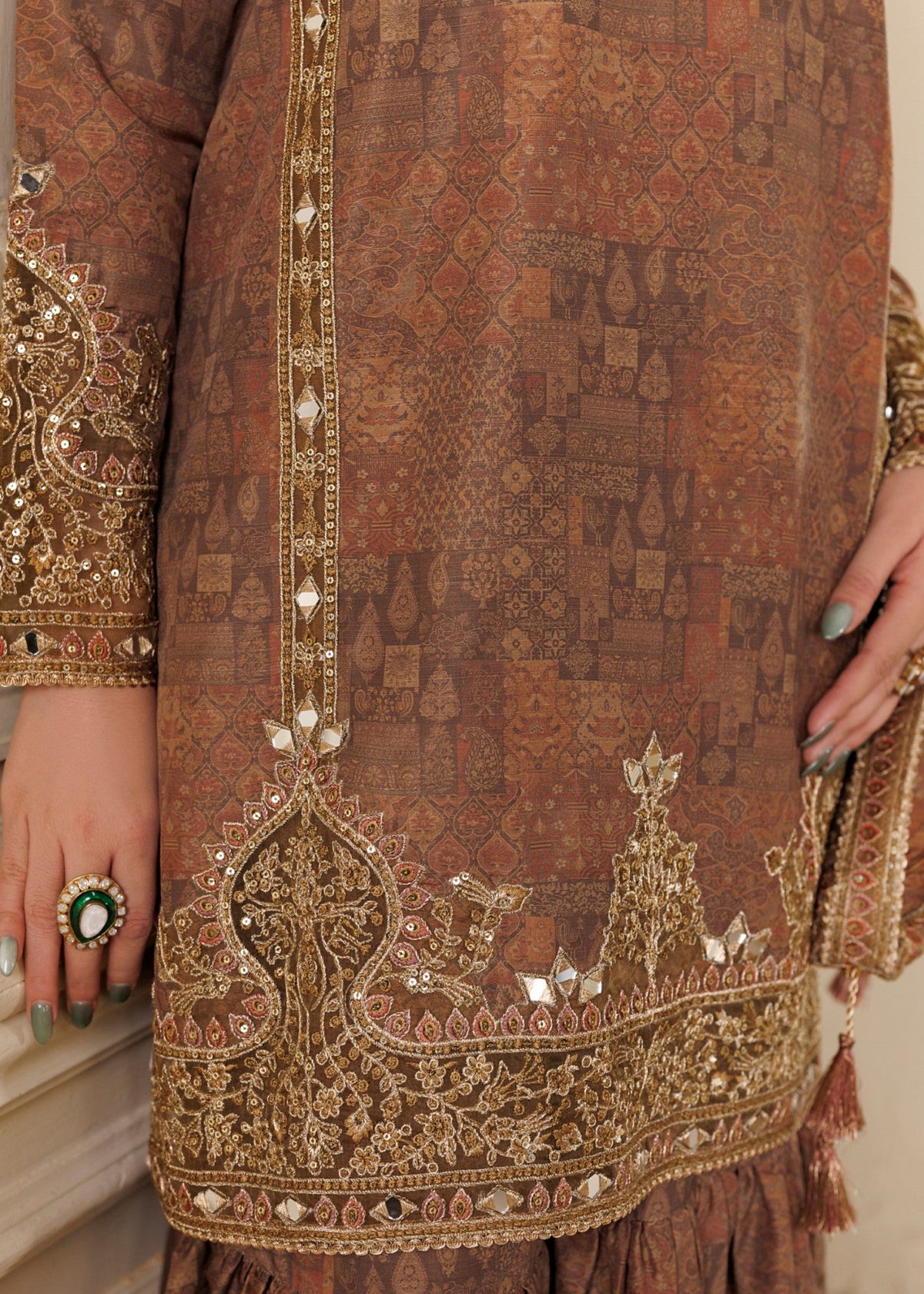Camel Brown Mirror Work Khaddar Gharara Online in Dubai UAE Abudhabi Ajman Sharjah