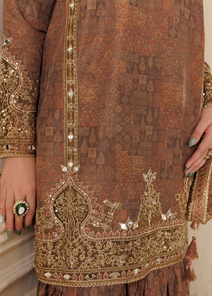 Camel Brown Mirror Work Khaddar Gharara Online in Dubai UAE Abudhabi Ajman Sharjah