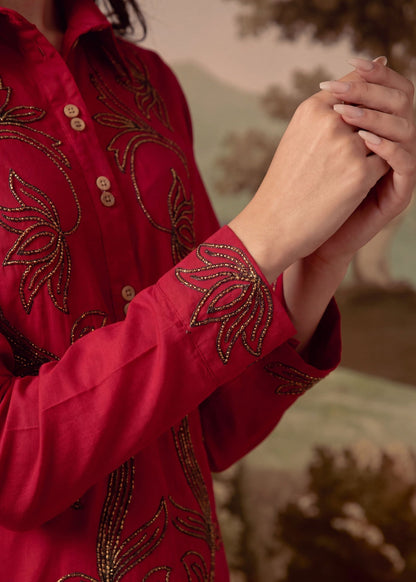 Cardinal Red Dhanak Straight Trouser Suit Online in Sri Lanka India Australia