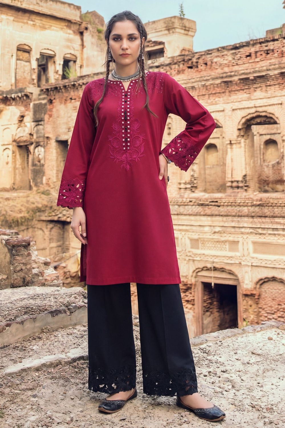 Cardinal Red Embroidered Lawn Kurta Set Online in Dubai UAE Abudhabi Ajman Sharjah