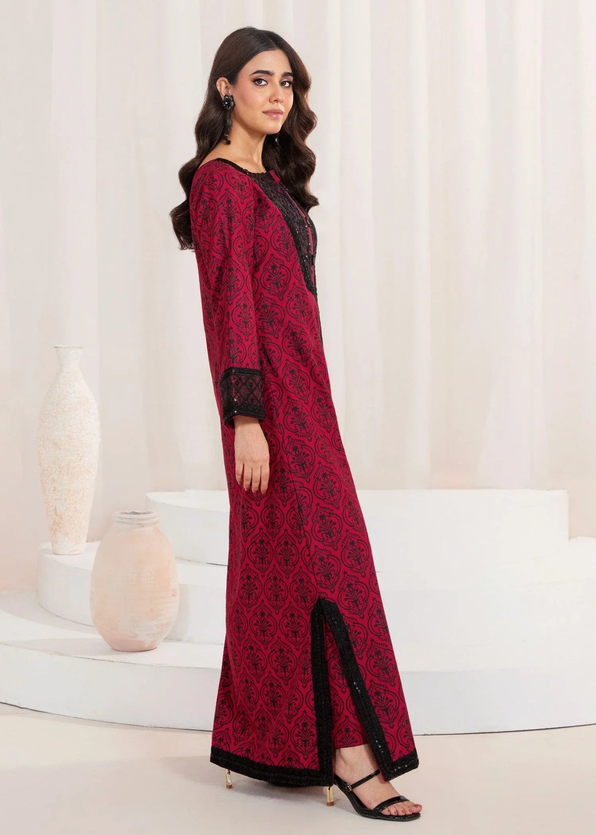 Cardinal Red Patchwork Khaddar Kaftan Online in Dubai UAE Abudhabi Ajman Sharjah