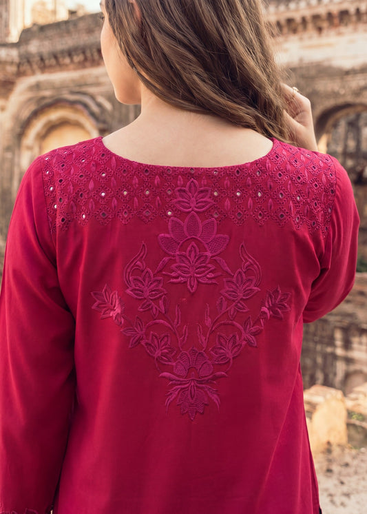 Cardinal Red Stitched Lawn Suit Online in Dubai DXB UAE Abudhabi Meena Bazaar