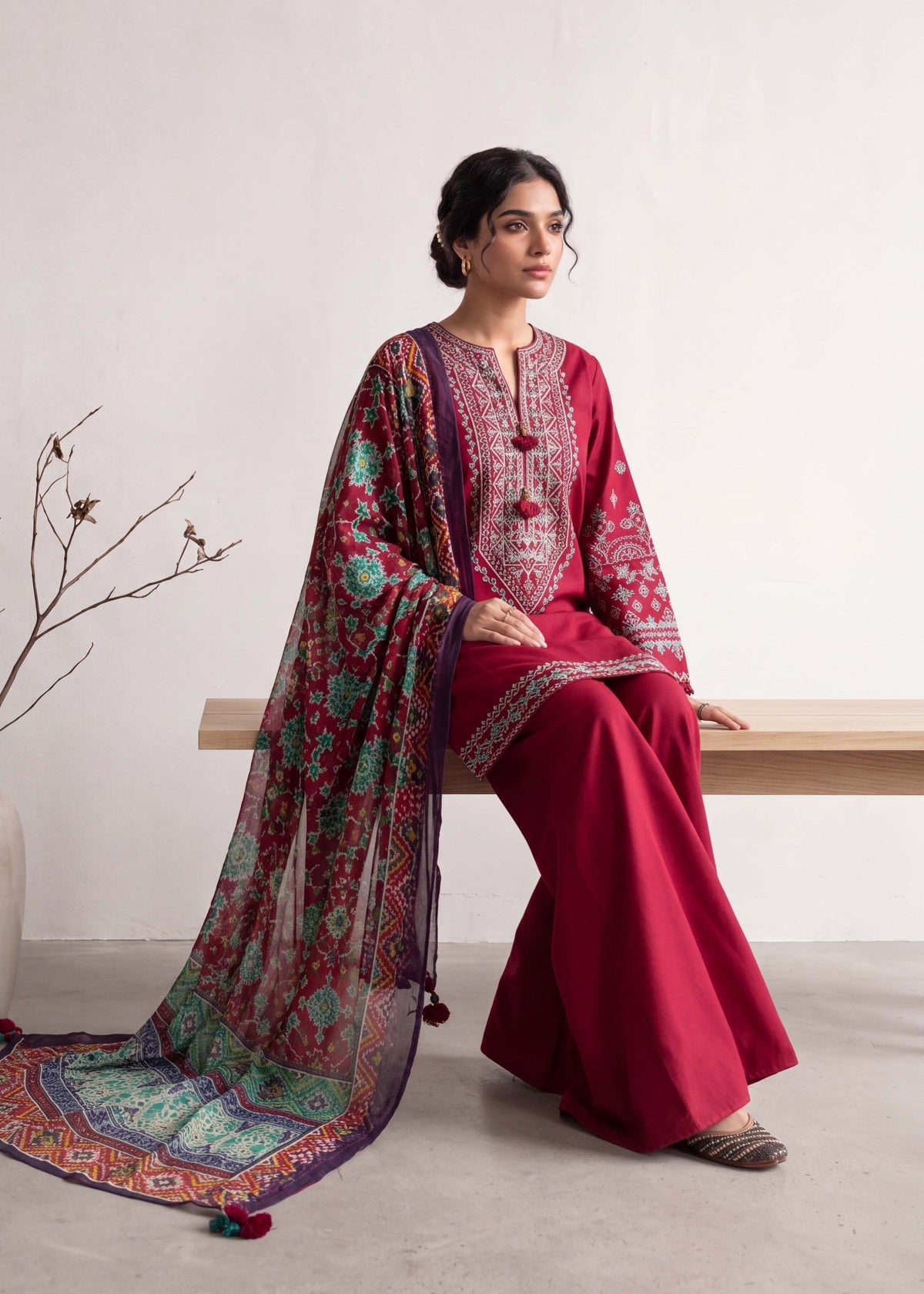 Carmine Dhanak Salwar Suit with Dupatta Online in Sri Lanka India Australia