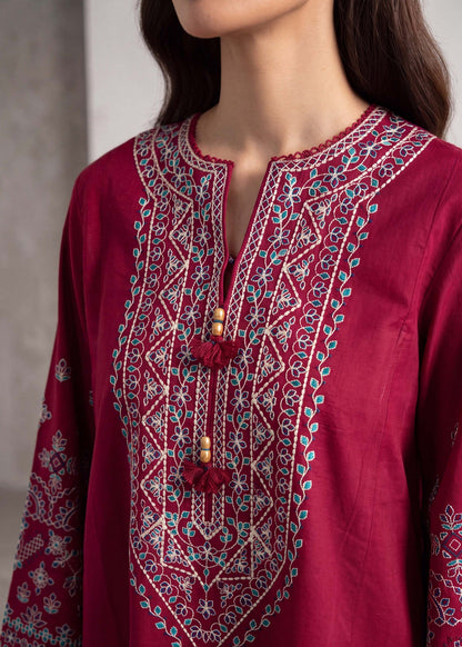 Carmine Embroidered Dhanak Pakistani Suit Online in Dubai UAE Abudhabi Ajman Sharjah