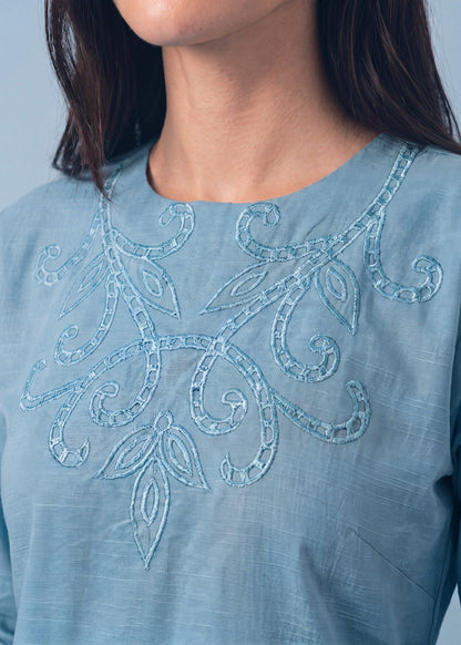 Carolina Blue Embroidered Khaddar Kurta Set for Women Online in Sri Lanka India Australia