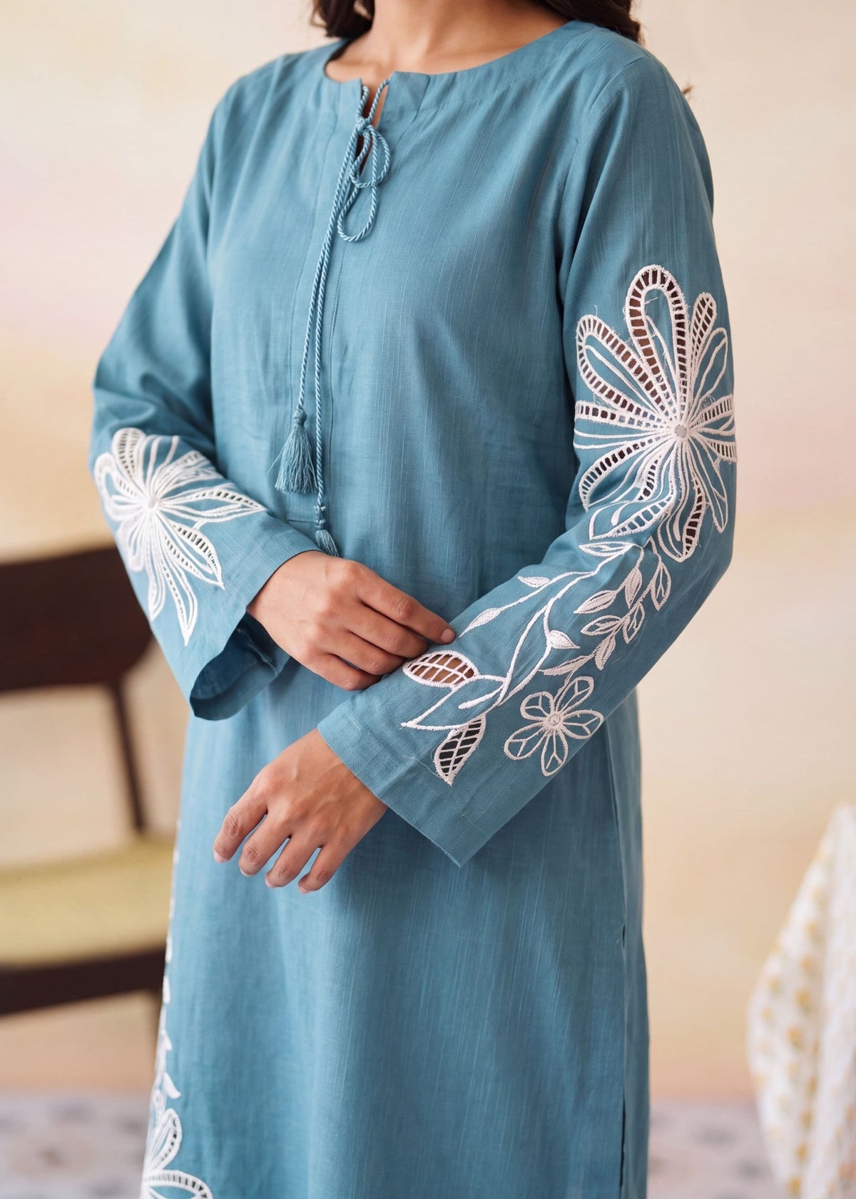 Carolina Blue Embroidered Khaddar Kurta Set Online in Dubai DXB UAE Abudhabi Meena Bazaar