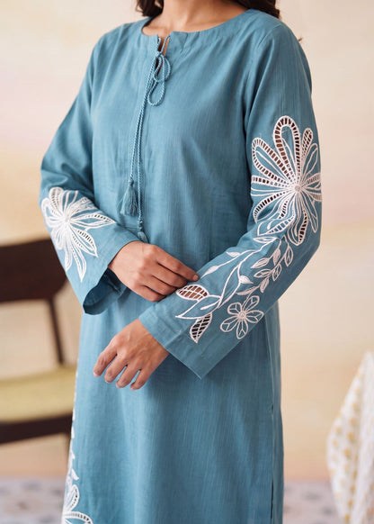 Carolina Blue Embroidered Khaddar Kurta Set Online in Dubai DXB UAE Abudhabi Meena Bazaar