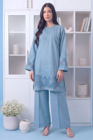 Carolina Blue Embroidered Khaddar Kurta Set Online in Dubai UAE Abudhabi Ajman Sharjah