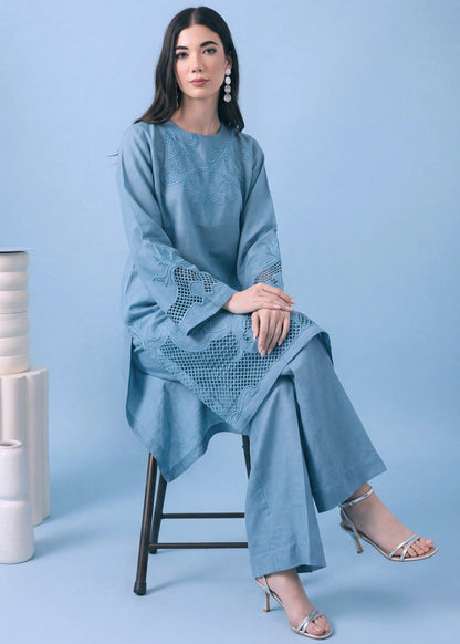 Carolina Blue Embroidered Khaddar Kurta Set Online in Dubai UAE Abudhabi Ajman Sharjah