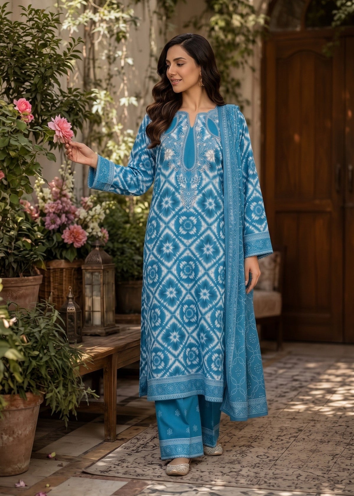 Carolina Blue Embroidered Lawn Shalwar Kameez Online in UK USA Canada