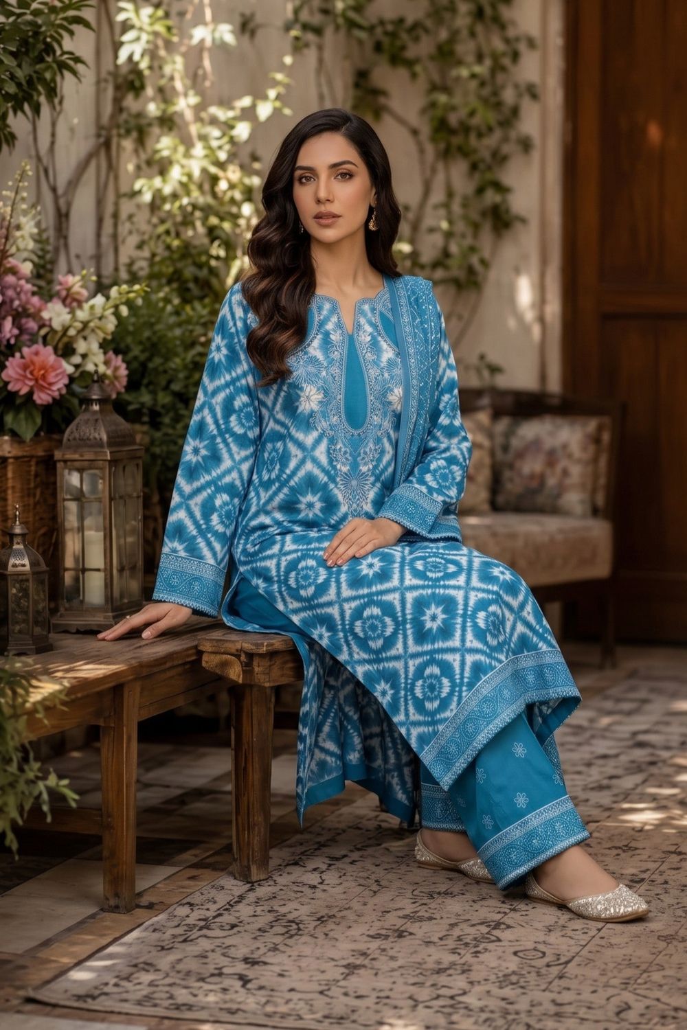Carolina Blue Printed Poly Lawn Pakistani Suit Online in Dubai UAE Abudhabi Ajman Sharjah