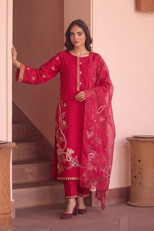 Cerise Embroidered Lawn Suit Online in Dubai UAE Abudhabi Ajman Sharjah