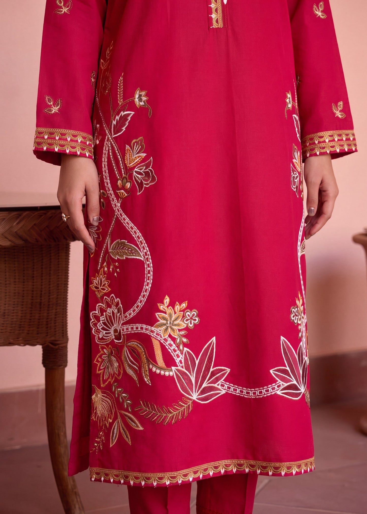 Cerise Embroidered Lawn Three Piece Suit Online in Dubai UAE Abudhabi Ajman Sharjah