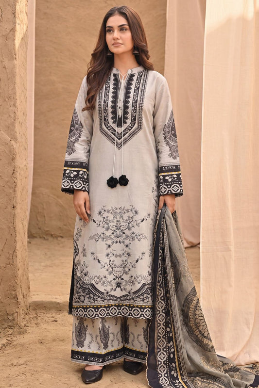 Chalk Printed Lawn Suit with Voile Dupatta Online in Dubai UAE Abudhabi Ajman Sharjah