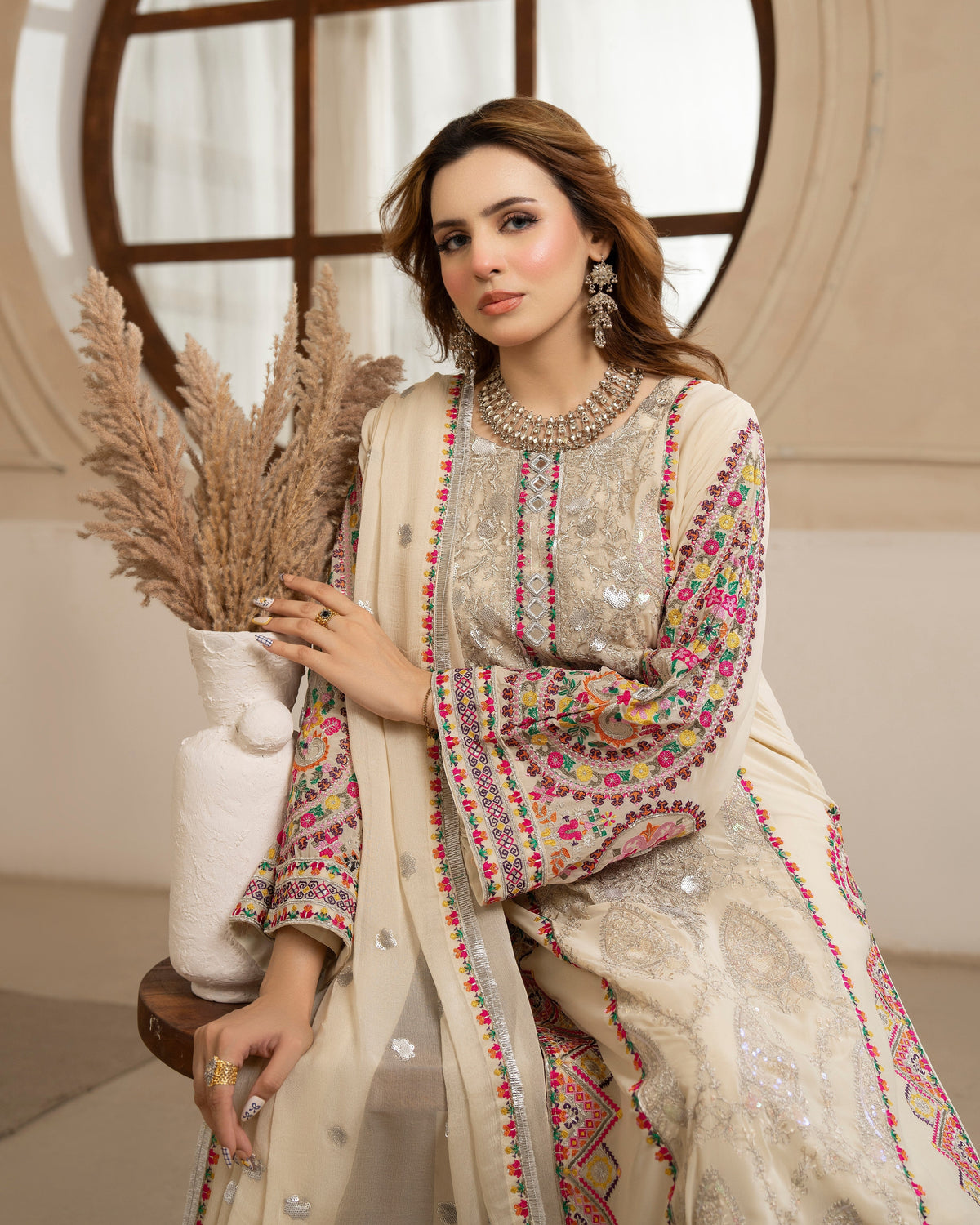 Champagne Cream Georgette Pakistani Suit with Chiffon Dupatta Online in Sri Lanka India Australia