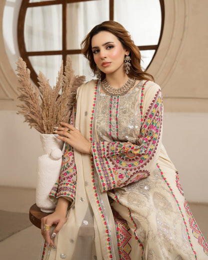 Champagne Cream Georgette Pakistani Suit with Chiffon Dupatta Online in Sri Lanka India Australia