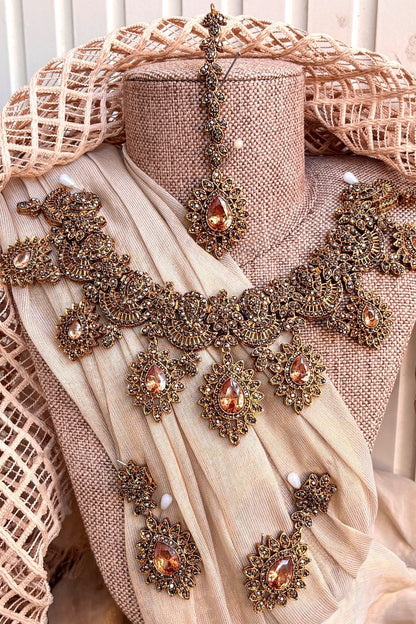 Champagne Crystal Stone Work Jewellery Set Online in Dubai UAE Abudhabi Ajman Sharjah