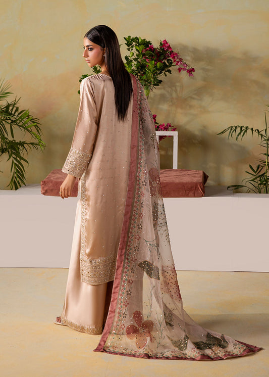 Champagne Embellished Charmuse Kurta with Organza Dupatta Online in Dubai DXB UAE Abudhabi Meena Bazaar