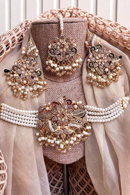 Champagne Embellished Choker Set Online in Dubai UAE Abudhabi Ajman Sharjah