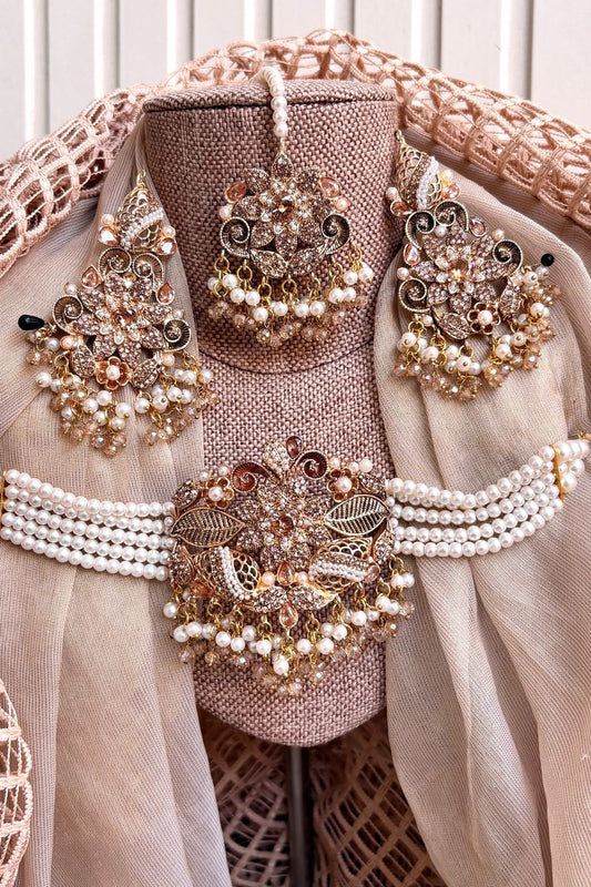 Champagne Embellished Choker Set Online in Dubai UAE Abudhabi Ajman Sharjah