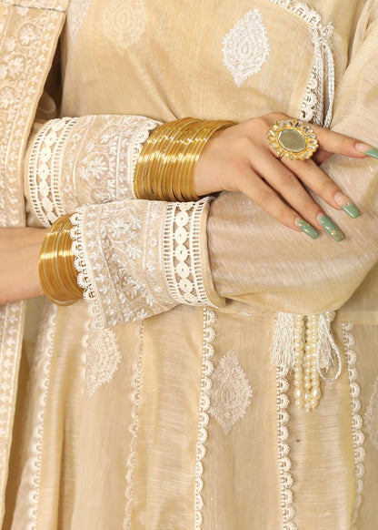 Champagne Embroidered Cotton Party Wear Gown Online in Dubai UAE Abudhabi Ajman Sharjah
