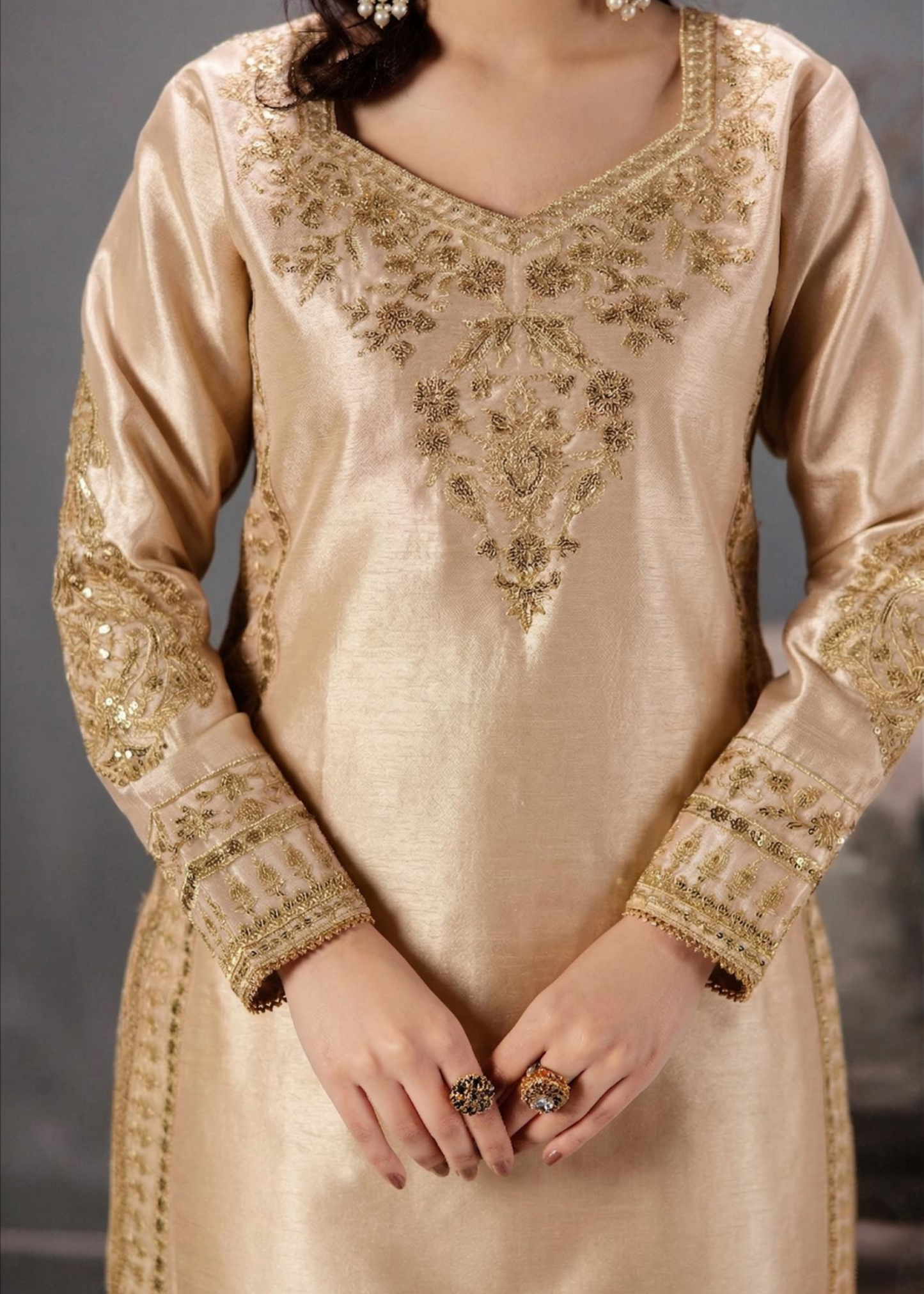 Champagne Embroidered Festive Suit Online in Sri Lanka India Australia