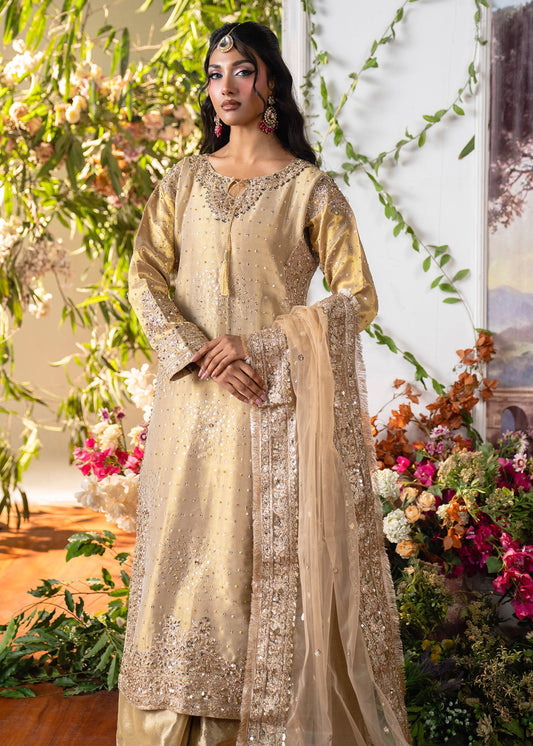 Champagne Embroidered Viscose Salwar Kameez Online in KSA Riyadh Saudi Arabia Oman Bahrain Qatar