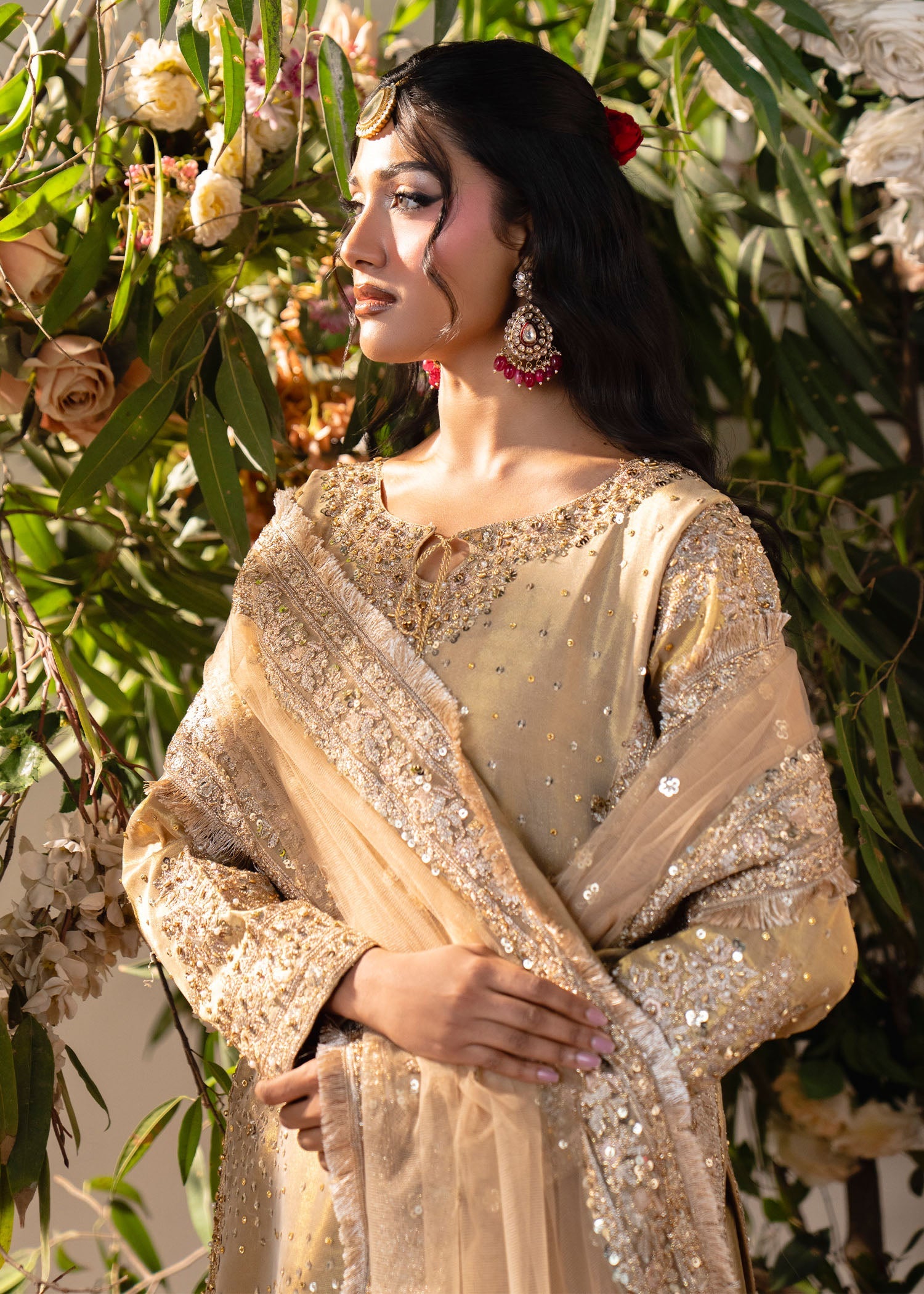 Champagne Embroidered Viscose Three Piece Suit Online in Dubai UAE Abudhabi Ajman Sharjah