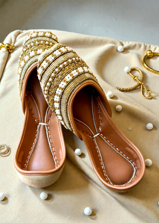 Champagne Gold Beaded Jutti Online in Dubai DXB UAE Abudhabi Meena Bazaar
