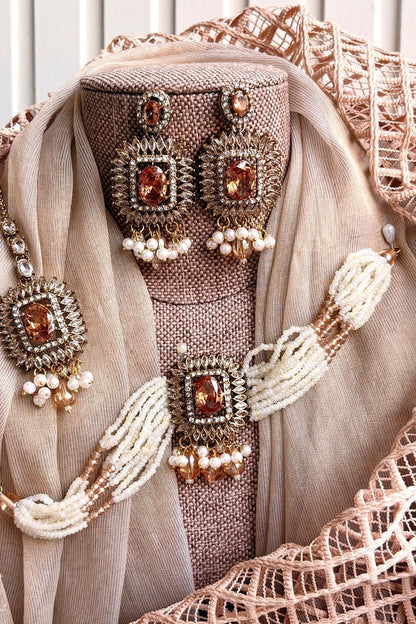 Champagne Gold Choker Necklace Set Online in Dubai UAE Abudhabi Ajman Sharjah