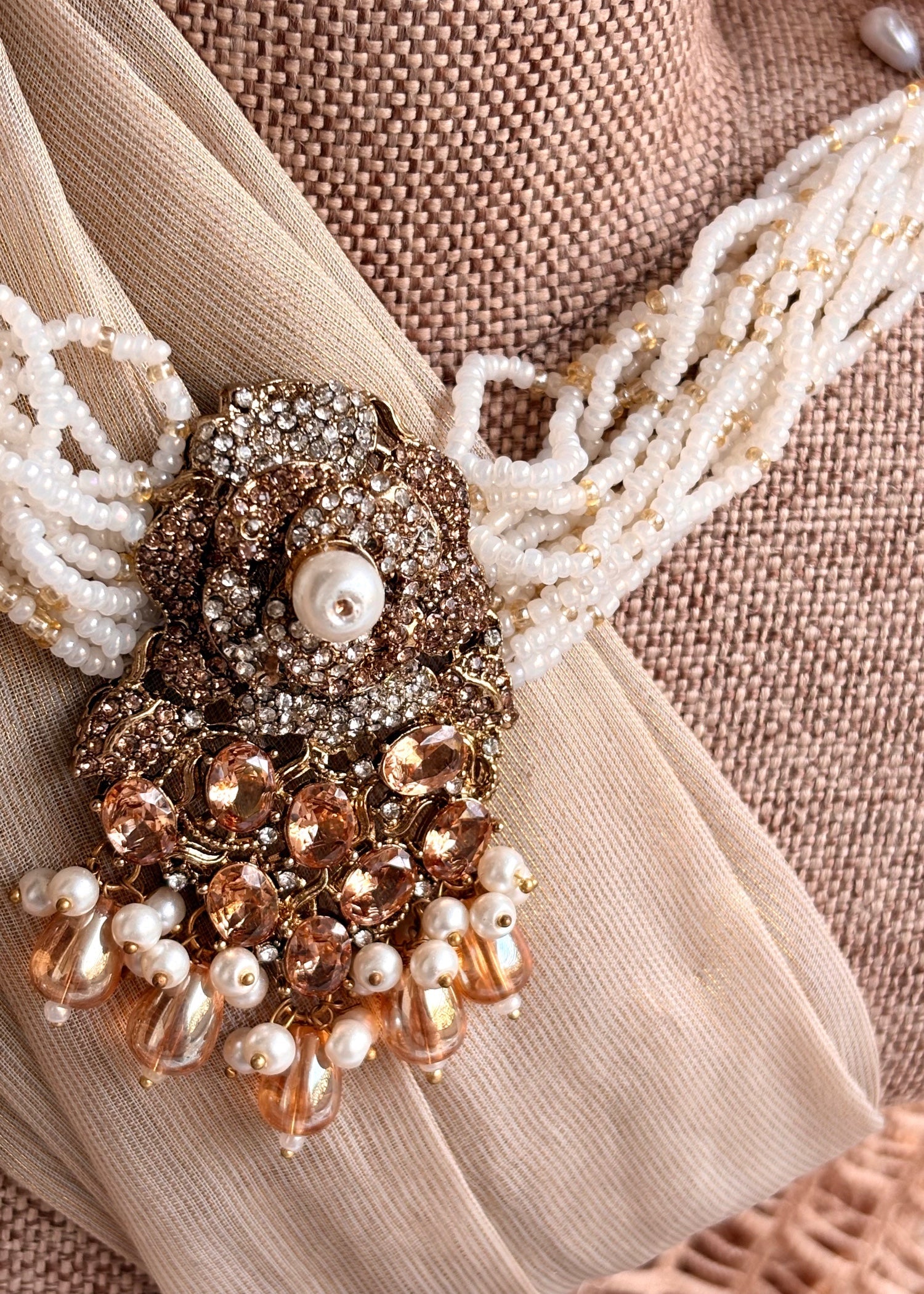 Champagne Gold Tone Pearl Choker Online in UK USA Canada