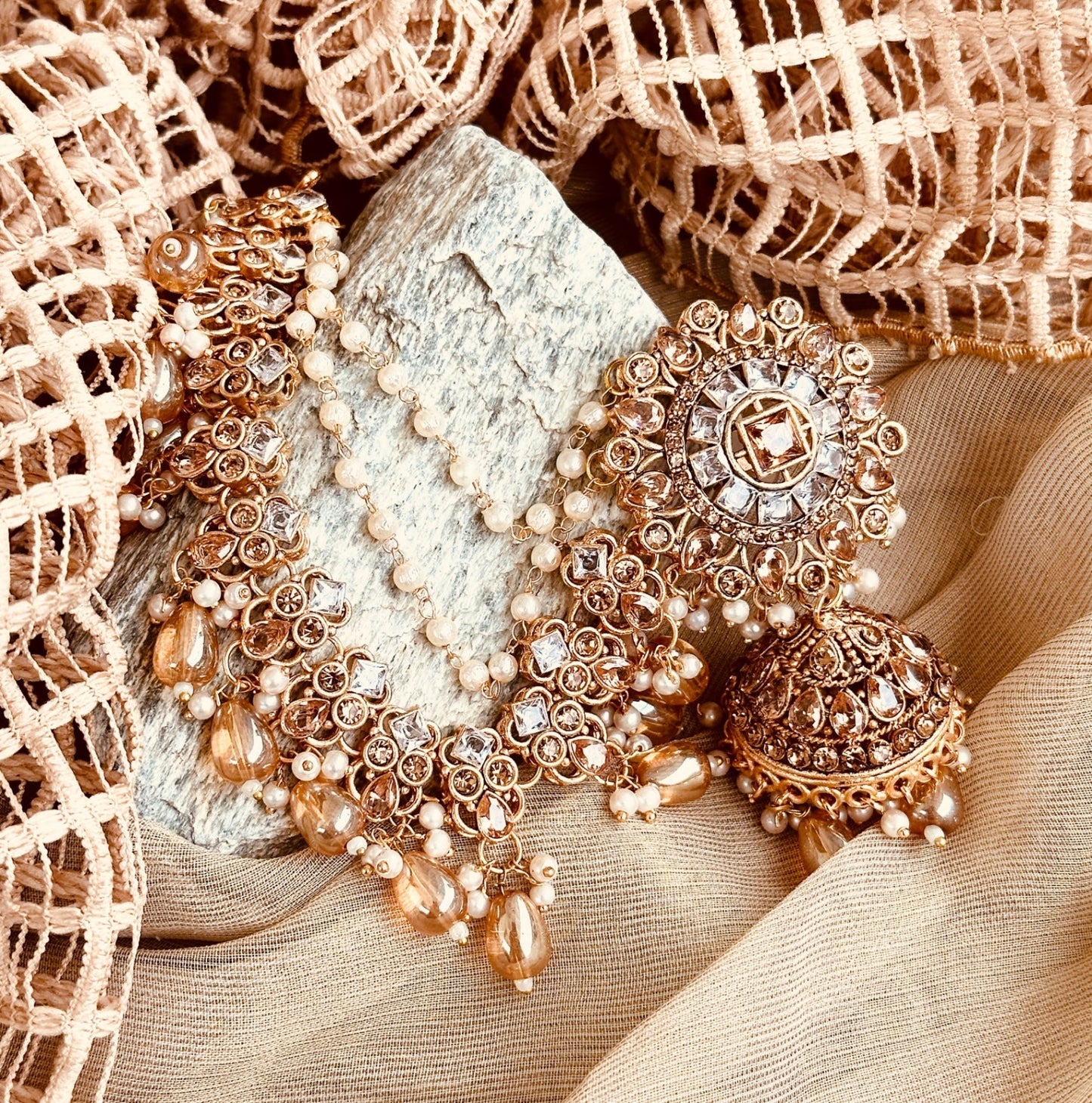 Champagne Jhumka Earrings for Wedding Online in KSA Riyadh Saudi Arabia Oman Bahrain Qatar