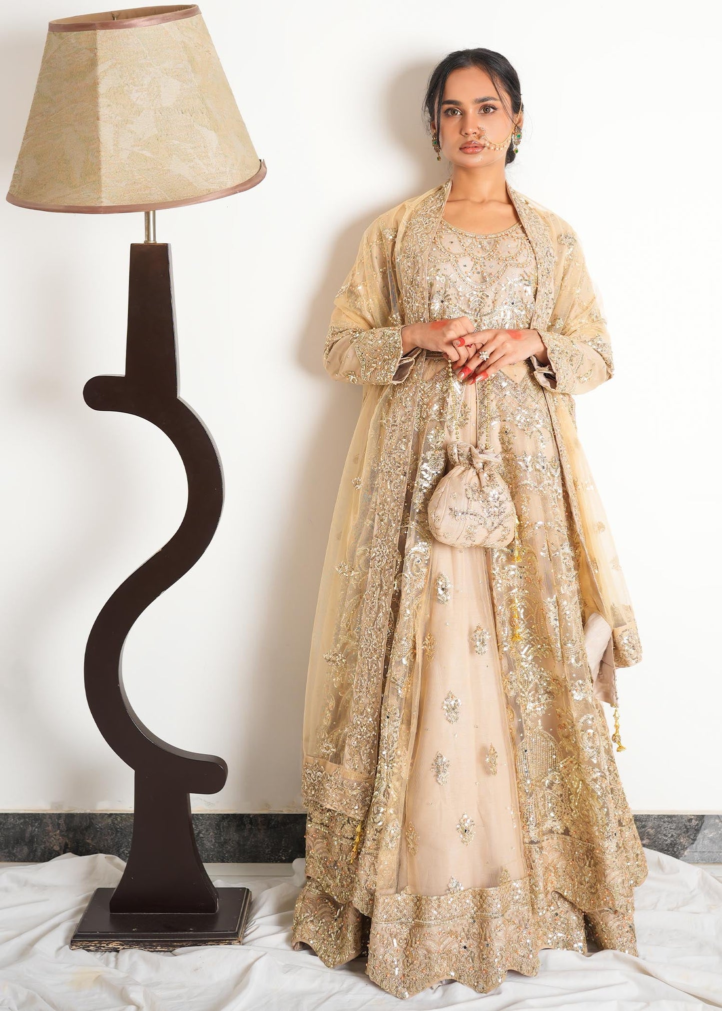 Champagne Net Formal Pishwas Salwar Kameez Online in UK USA Canada