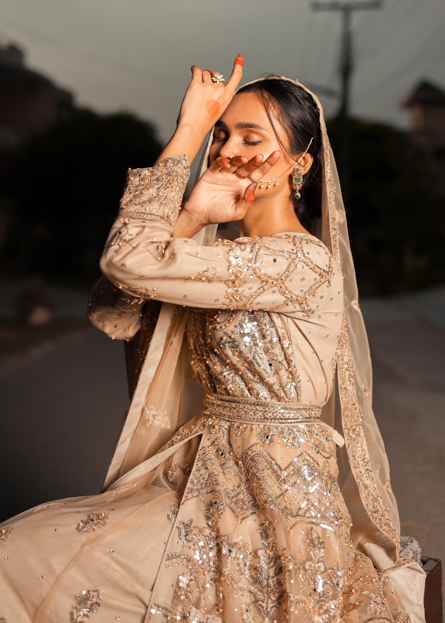 Champagne Net Formal Wear Suit Online in KSA Riyadh Saudi Arabia Oman Bahrain Qatar