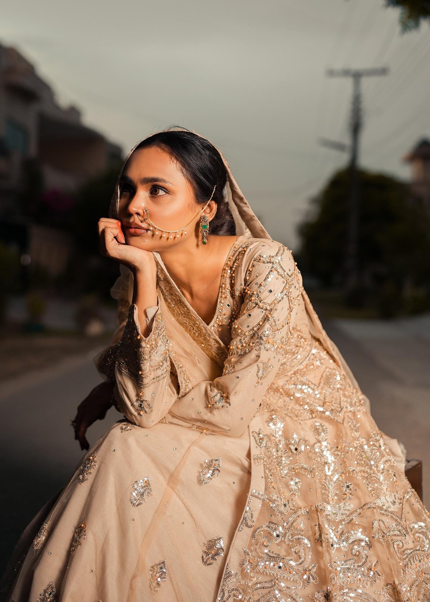 Champagne Net Wedding Guest Outfit Online in Dubai DXB UAE Abudhabi Meena Bazaar
