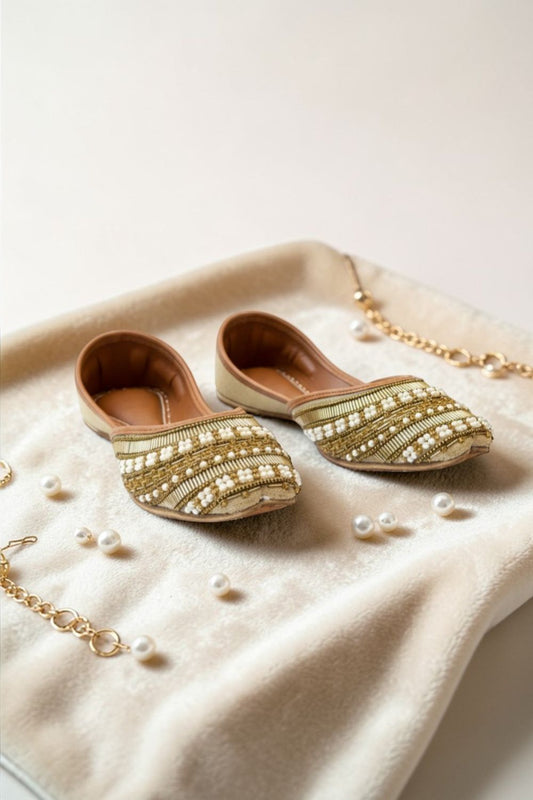 Champagne Pearl Embellished Khussa Online in Dubai UAE Abudhabi Ajman Sharjah