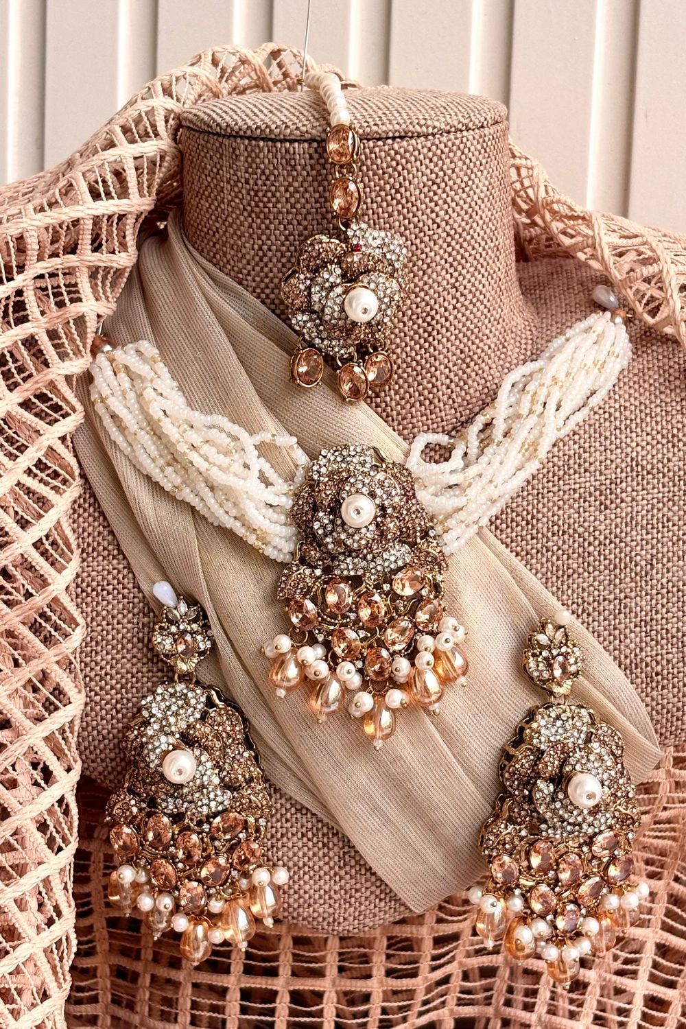 Champagne Pearl Gleam Choker Jewellery Set Online in Dubai UAE Abudhabi Ajman Sharjah