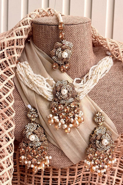 Champagne Pearl Gleam Choker Jewellery Set Online in Dubai UAE Abudhabi Ajman Sharjah