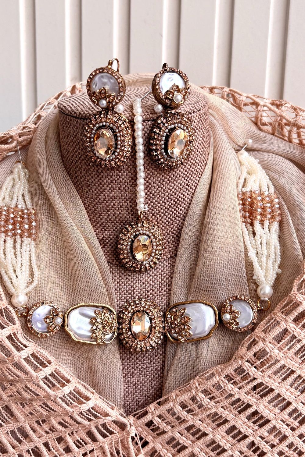 Champagne Pearly Choker Necklace Set Online in Dubai UAE Abudhabi Ajman Sharjah