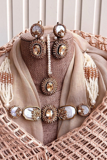 Champagne Pearly Choker Necklace Set Online in Dubai UAE Abudhabi Ajman Sharjah