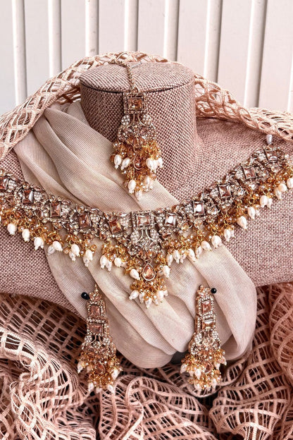 Champagne Stone Work Necklace Set Online in Dubai UAE Abudhabi Ajman Sharjah