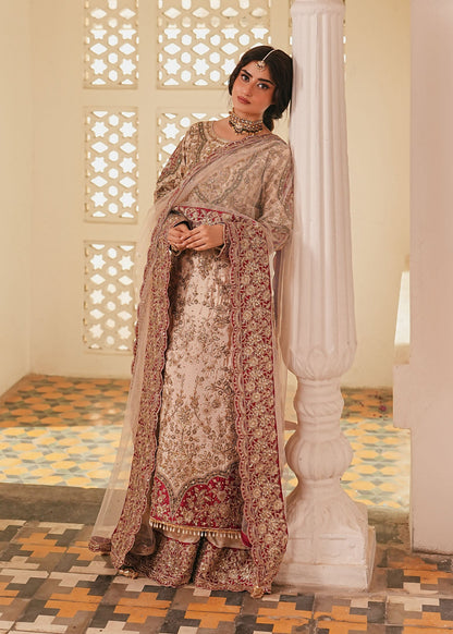 Champagne Zardozi Charmuse Salwar Kameez Online in KSA Riyadh Saudi Arabia Oman Bahrain Qatar