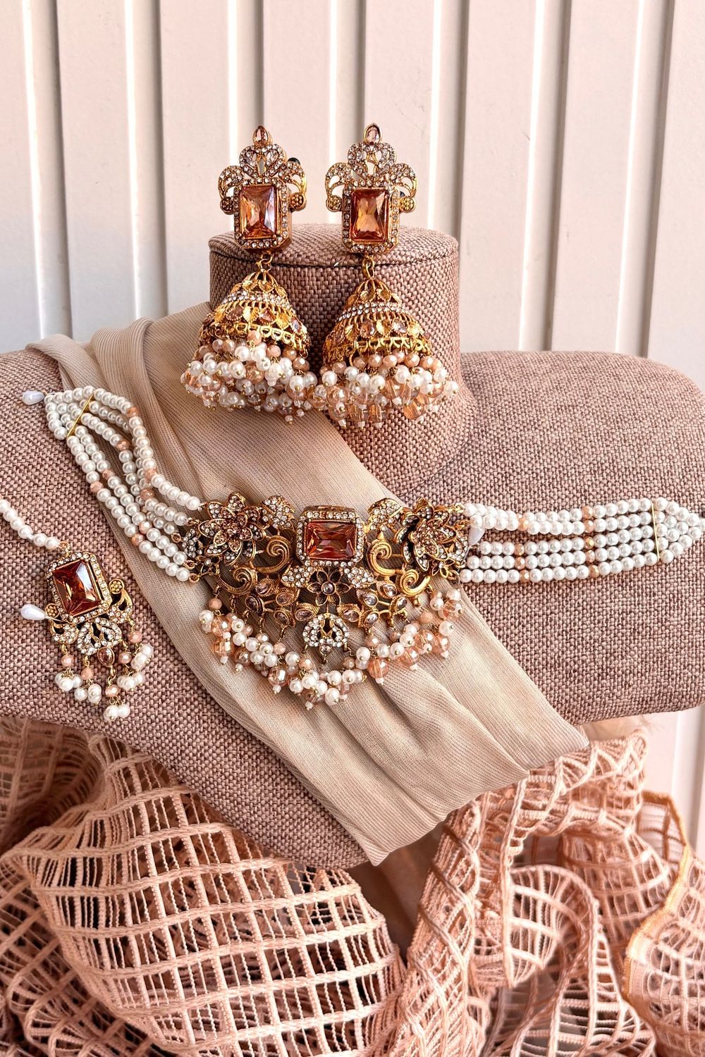 Champagne Zirelle Choker Necklace Set Online in Dubai UAE Abudhabi Ajman Sharjah
