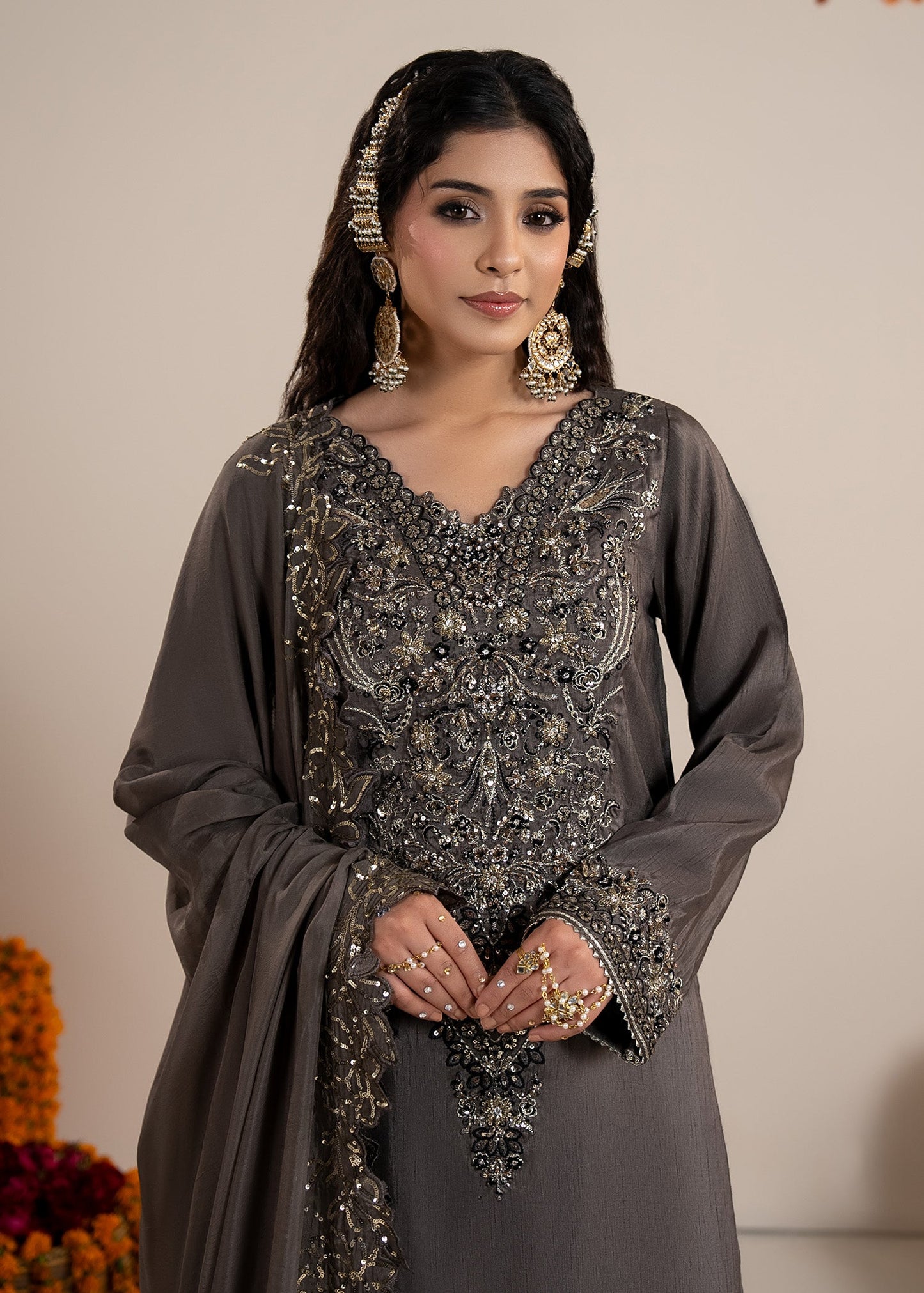 Charcoal Black Crush Sharara with Kurti Online in Dubai DXB UAE Abudhabi Meena Bazaar