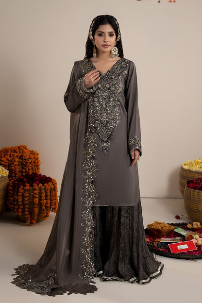 Charcoal Black Embellished Raw Silk Wedding Sharara Online in Dubai UAE Abudhabi Ajman Sharjah