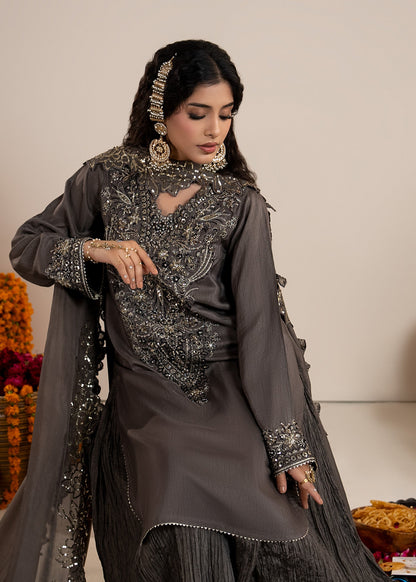 Charcoal Black Formal Sharara Suit Online in UK USA Canada