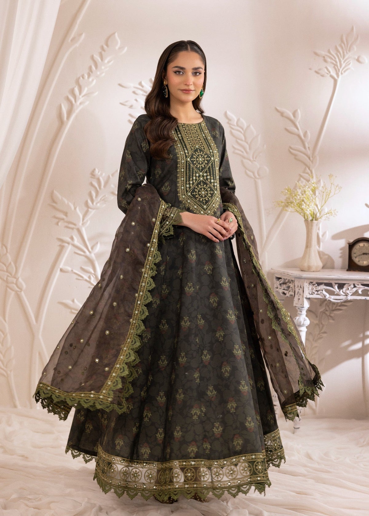 Charcoal Black Poly Lawn Festive Salwar Suit Online in Sri Lanka India Australia