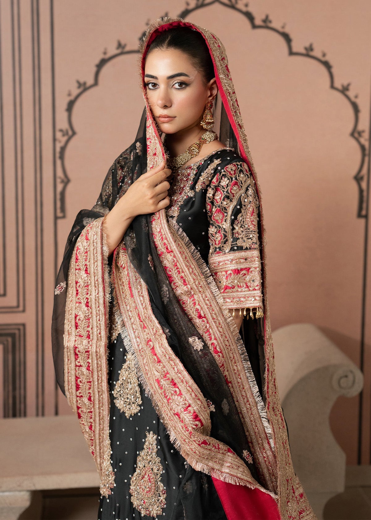 Charcoal Black Shamooz Salwar Kameez Wedding Guest Wear Online in KSA Riyadh Saudi Arabia Oman Bahrain Qatar