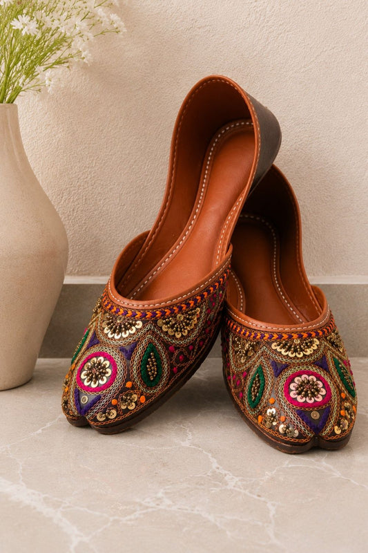 Charcoal Grey Multicolor Embroidered Punjabi Khussa Online in Dubai UAE Abudhabi Ajman Sharjah